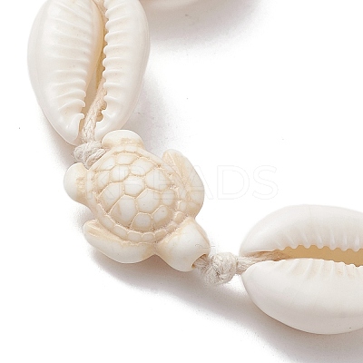 Natural Shell & Synthetic Turquoise Tortoise Braided Bead Bracelets BJEW-JB10082-1