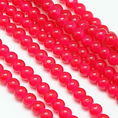 Imitation Jade Glass Round Bead Strands GLAA-A022C-6mm-M-1