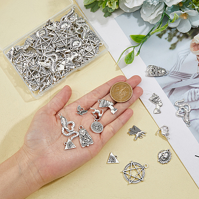 100Pcs 10 Style Tibetan Style Alloy Pendants TIBEP-DC0001-25-1