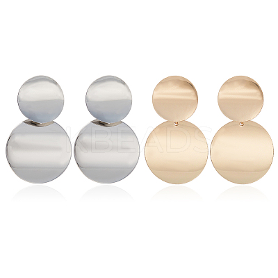 2 Pairs 2 Colors Alloy Double Flat Round Dangle Stud Earrings for Women EJEW-AN0001-84-1