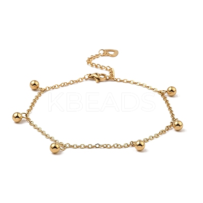PVD Vacuum Plating 304 Stainless Steel Round Beads Charm Bracelet BJEW-K231-03G-1