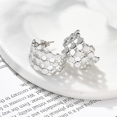 304 Stainless Steel C-Shaped Stud Earrings for Women EJEW-A119-15P-1