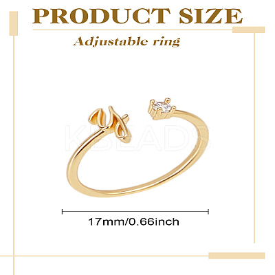 1Pc Letter Brass Rhinestone Open Cuff Rings for Women AJEW-LP0004-47Y-G-1