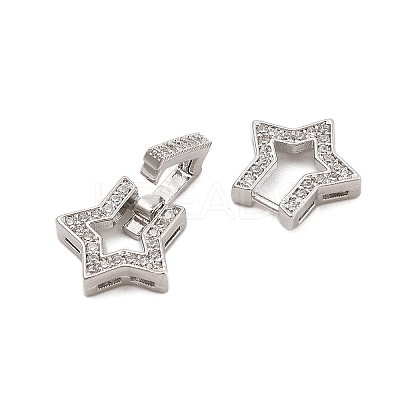 Brass Micro Pave Clear Cubic Zirconia Fold Over Clasps KK-C075-10P-1