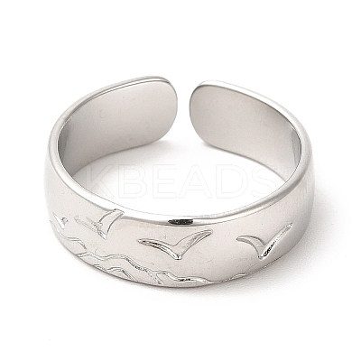 Non-Tarnish 304 Stainless Steel Common Gull Open Cuff Ring for Women RJEW-E063-14P-1
