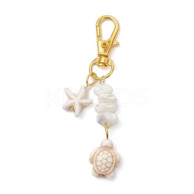 7Pcs Starfish & Sea Turtle Synthetic Turquoise & Natural White Mother of Pearl Shell Chip Pendant Decorations HJEW-JM03168-1