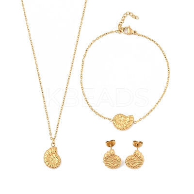 Conch Shape 304 Stainless Steel Pendant Necklaces & Bracelets & Stud Earrings Sets for Women SJEW-C004-15G-1