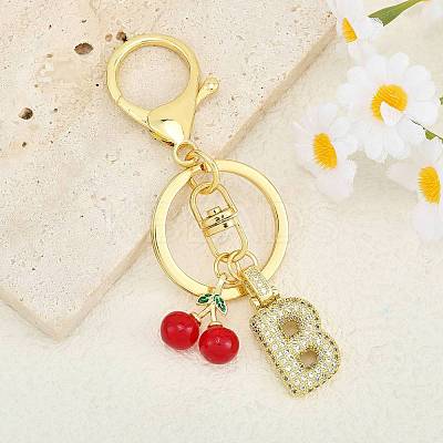 Brass Micro Pave Clear Cubic Zirconia Letter Pendant Keychain KEYC-SW00015-B-1