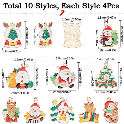 40Pcs 10 Styles Christmas Theme Alloy Enamel Pendants ENAM-SC0005-57-1