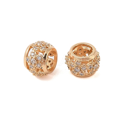 Hollowed Brass Micro Pave Clear Cubic Zirconia European Beads KK-B100-006G-1