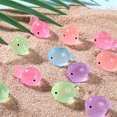60Pcs 6 Colors Luminous Resin Fish Ornaments AJEW-SZ0002-62-1