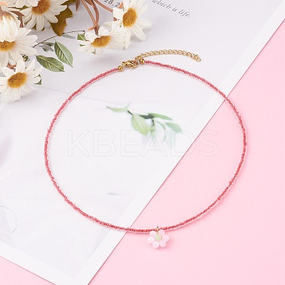 Glass Seed Beads Pendant Necklaces NJEW-JN03338-03-1