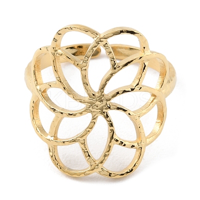 304 Stainless Steel Hollow Flower Open Cuff Rings RJEW-D002-07G-1