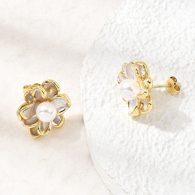 Brass Enamel Stud Earrings KK-CBAB173-02B-G-1