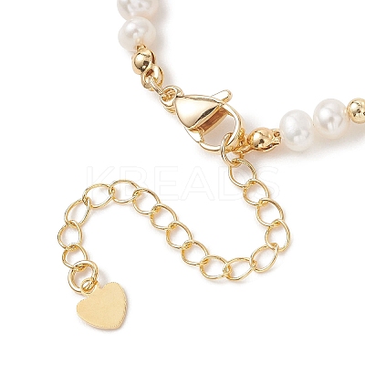 Natural Cultured Freshwater Pearl & Brass Beaded Bracelets for Women BJEW-JB13366-1