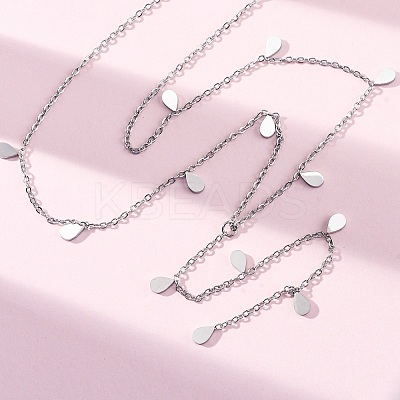 304 Stainless Steel Teardrop Tassel Y Necklaces NJEW-R026-24P-1