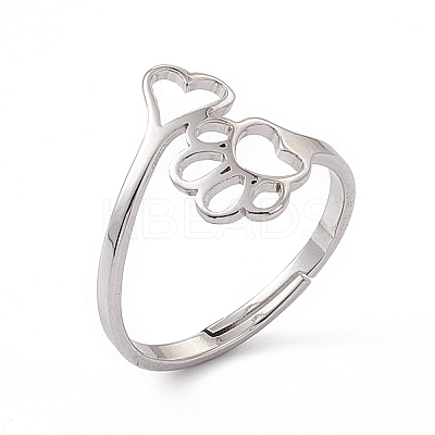 Non-Tarnish 201 Stainless Steel Heart & Dog Paw Prints Adjustable Ring for Women RJEW-K238-09P-1