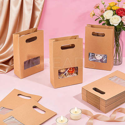 Kraft Paper Gift Bags with Visible Window and Die Cut Hole Handles ABAG-WH0032-124-1
