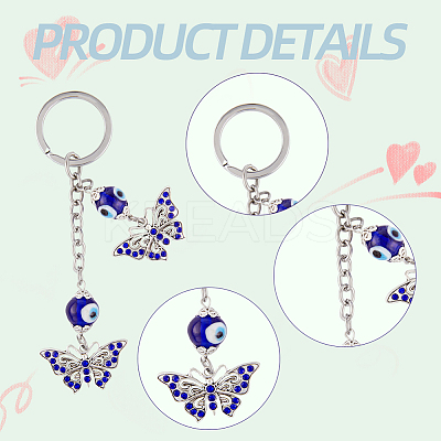 2Pcs Alloy Rhinestone Butterfly Pendant Keychain KEYC-CP0001-19-1