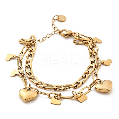 304 Stainless Steel Multi-Strand Charm Bracelets BJEW-C089-02G-1