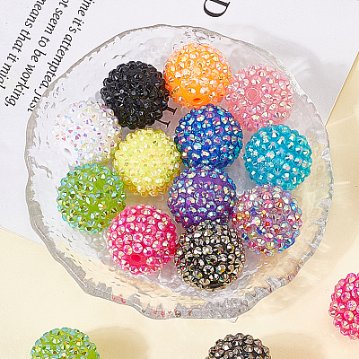 24Pcs 12 Colors Resin Rhinestone Beads RESI-PA0001-04-1