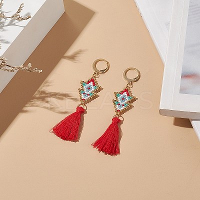 Glass Seed Braided Arrow Dangle Leverback Earrings EJEW-MZ00032-1