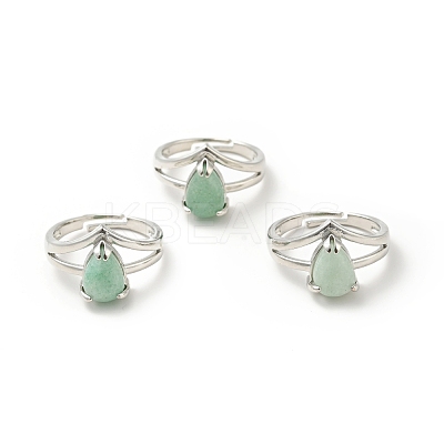 Gemstone Teardrop Adjustable Rings RJEW-G264-01P-1