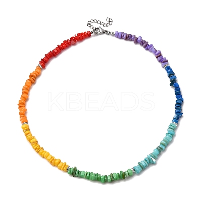 Dyed Natural Freshwater Shell Nuggets Beaded Chakra Necklaces NJEW-JN05486-1