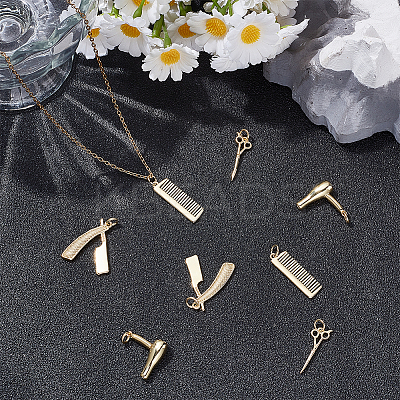 8Pcs 4 Styles Hairdressing Brass Pendants KK-UN0006-11-1