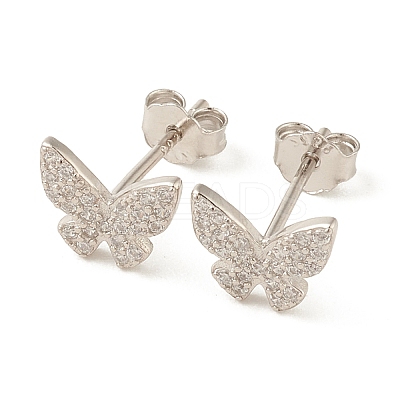 Clear Cubic Zirconia Butterfly Stud Earrings LS-EJEW-G351-01P-1