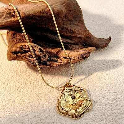 304 Stainless Steel Flower Pendant Necklaces for Women NJEW-U038-01G-1