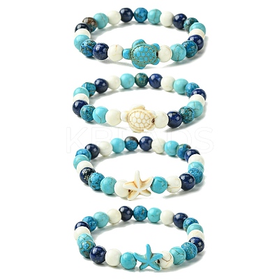 Summer Beach Turtle/Starfish Dyed Synthetic Turquoise Bracelets BJEW-JB10896-1