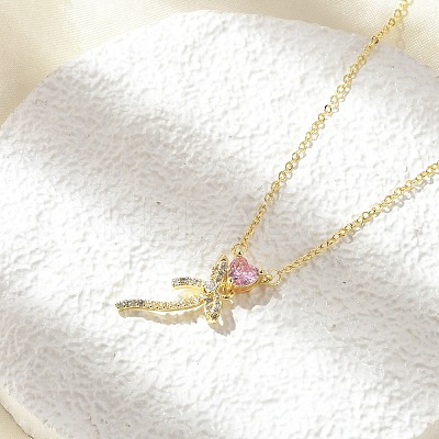 Brass Micro Pave Cubic Zirconia Pendant Necklaces NJEW-S441-03C-G-1