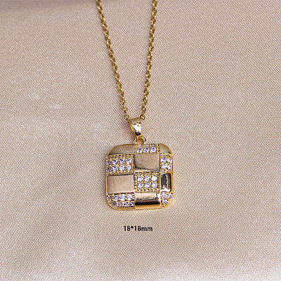 Square 304 Stainless Steel Crystal Rhinestone Pendant Necklaces & Stud Earrings Sets FS-WGB49B1-02-1