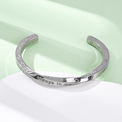 Always In My Heart 304 Stainless Steel Cuff Bangles for Women BJEW-D361-01P-1