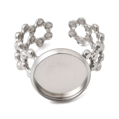 Hollow Flower 304 Stainless Steel Cuff Ring Components STAS-P454-03C-P-1