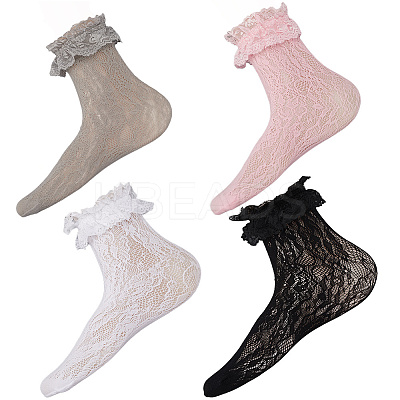 4 Pairs 4 Colors Nylon Women's Socks AJEW-CN0004-35-1
