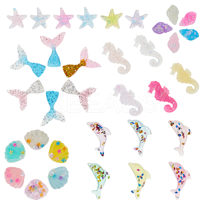 35Pcs 35 Styles Translucent Resin Sea Animal Decoden Cabochons RESI-FH0001-63-1