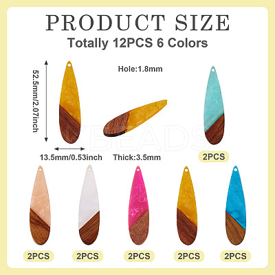 12Pcs 6 Colors Transparent Resin & Walnut Wood Big Pendants RESI-TA0003-45-1