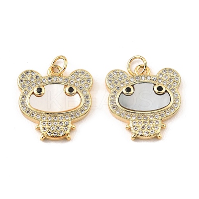 Brass Cubic Zirconia with Shell Pendants KK-K342-01G-1