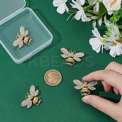 4Pcs Bees Alloy Glass Brooch JEWB-ME0001-18-1