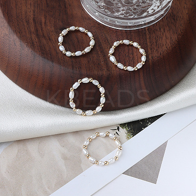 Natural Freshwater Pearl Rice Beaded Stretch Rings FS-WG04E98-01-1