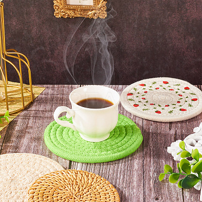 8Pcs 4 Styles Rattan & Cotton Mat AJEW-MB0001-02-1