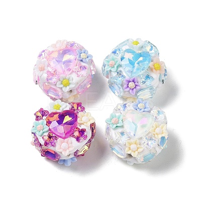 Luminous Resin Flower Polymer Clay Rhinestone Beads CLAY-A004-03-1