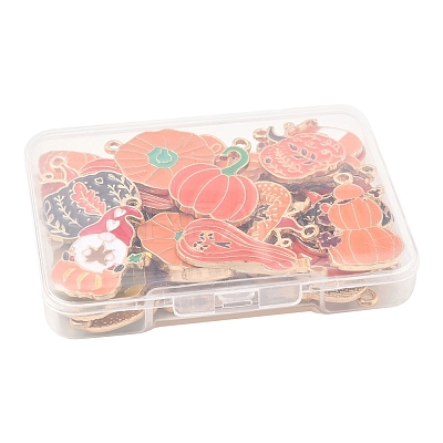 30Pcs 15 Styles Thanksgiving Day Golden Tone Alloy Enamel Pendants ENAM-FS0002-02-1