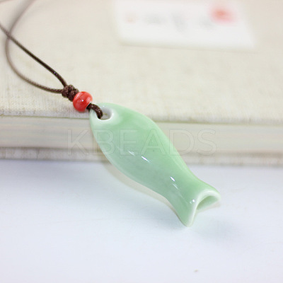 Fish Porcelain Whistle Pendant Necklaces with Adjustable Wax Cord FS-WG46CDC-01-1