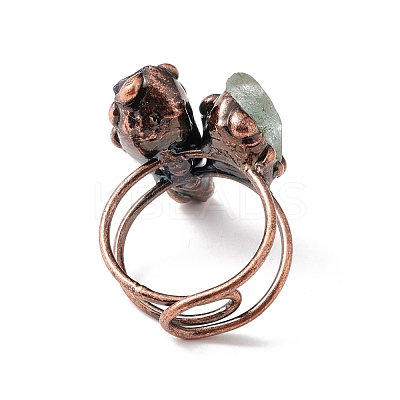 Natural Amethyst & Green Quartz Irregular Nugget Open Cuff Ring RJEW-I082-04R-1