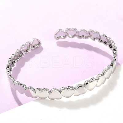Heart Brass Cuff Bangles for Women BJEW-C144-01B-P-1