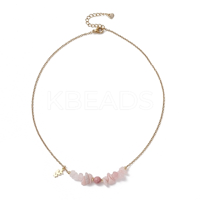 Natural Mixed Gemstone Chip and Round Beaded Pendant 304 Stainless Steel Cable Chain Necklaces for Women NJEW-JN05741-1