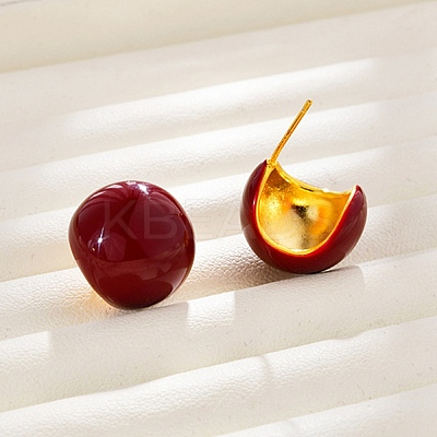 Brass Enamel Stud Earrings for Women EJEW-U055-23A-G-1